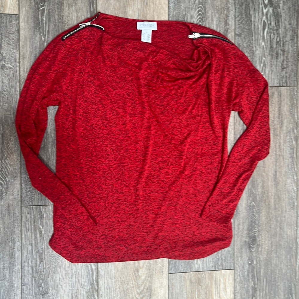 Carmen Marc Valvo long sleeve shoulder zip top